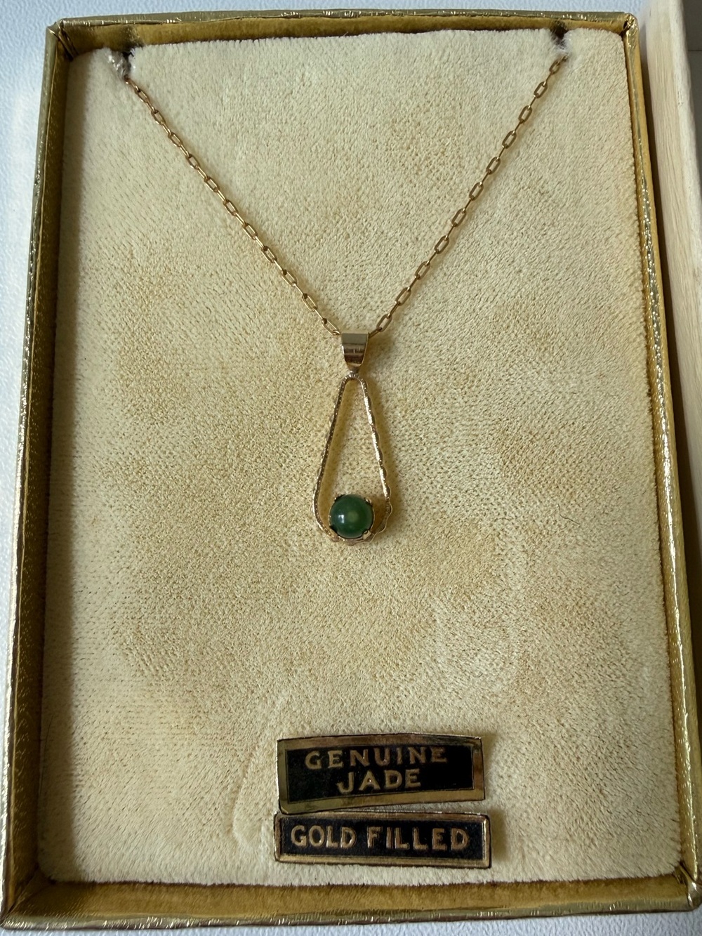 Gold-Filled Necklace with Genuine Green Jade Pendant